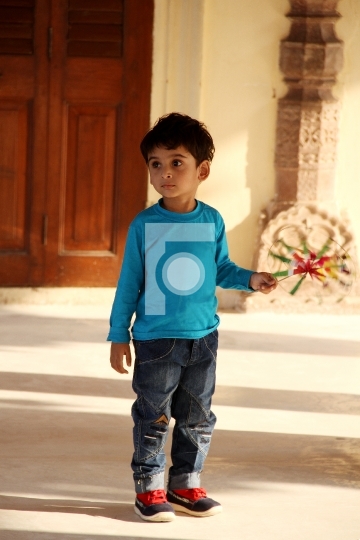 Indian Boy Kid Toddler Outdoors Jaipur Stock Photo