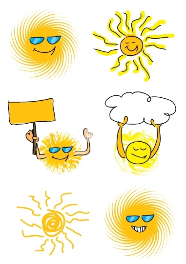 set of 6 sun vector illustrations
